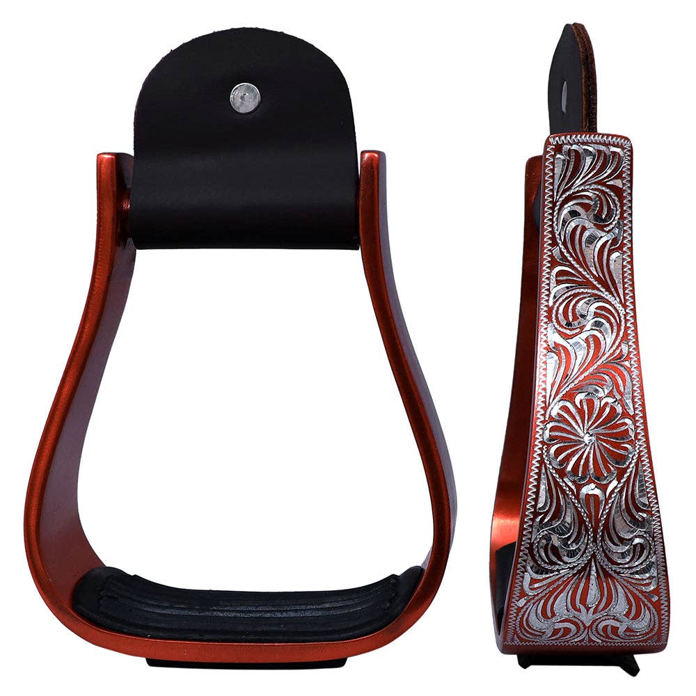 HILASON 3" Neck Western Aluminium Horse Stirrups Floral Engraved