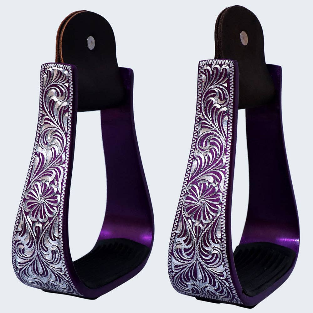 HILASON 3" Neck Western Aluminium Horse Stirrups Floral Engraved