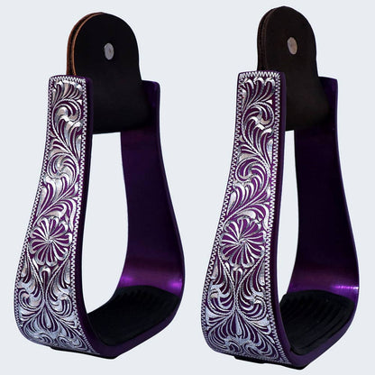 HILASON 3" Neck Western Aluminium Horse Stirrups Floral Engraved