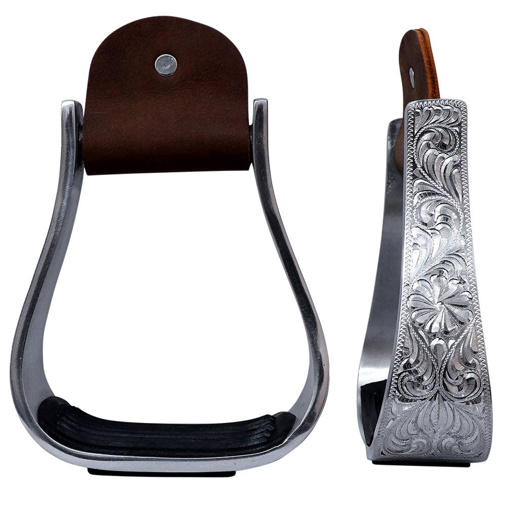 HILASON 3" Neck Western Aluminium Horse Stirrups Floral Engraved