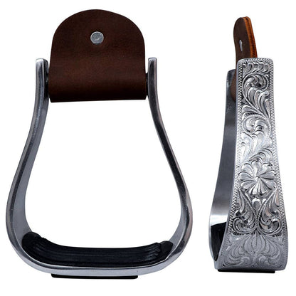 HILASON 3" Neck Western Aluminium Horse Stirrups Floral Engraved
