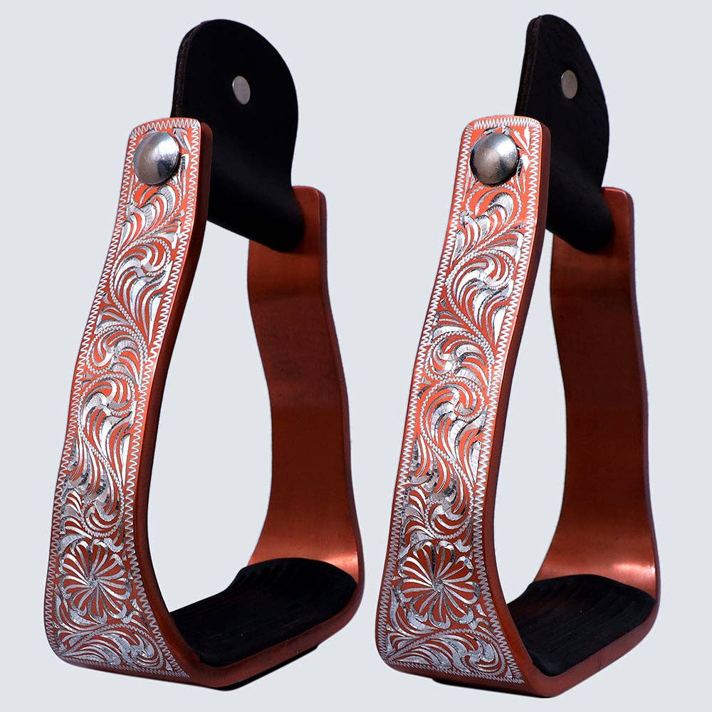HILASON 3" Neck Western Aluminium Slanted Horse Stirrups Floral Engraved