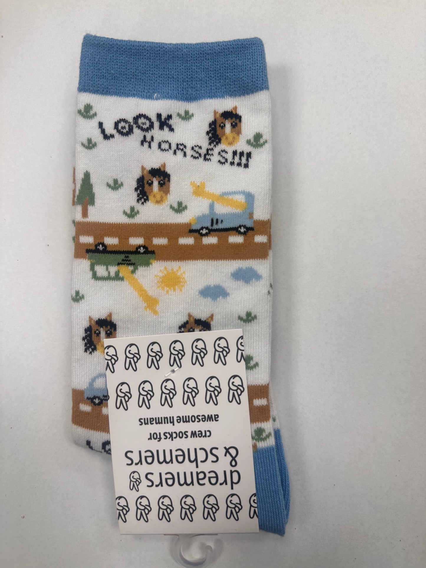 Dreamers & Schemers Look Horses! Knit Crew Socks Womens 5-11