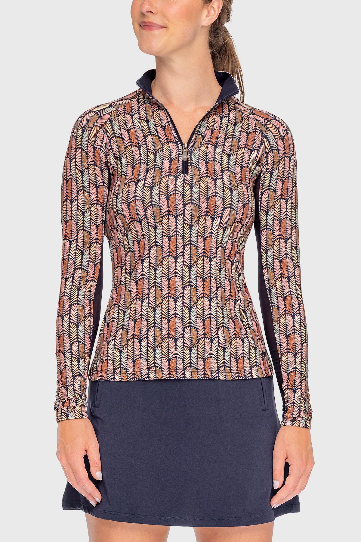 Long Sleeve Navy Plumes 1/4 Zip Sun Shirt - [Kastel]