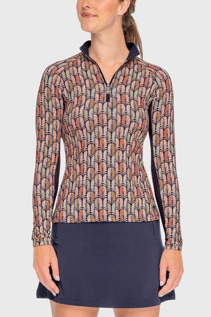 Long Sleeve Navy Plumes 1/4 Zip Sun Shirt - [Kastel]