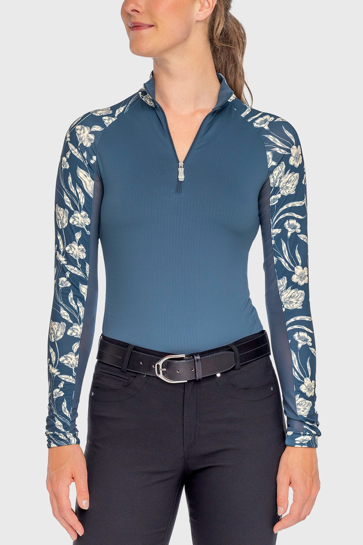 Sailor Blue French Tulip Raglan Long Sleeve 1/4 Zip Sun Shirt - [Kastel]