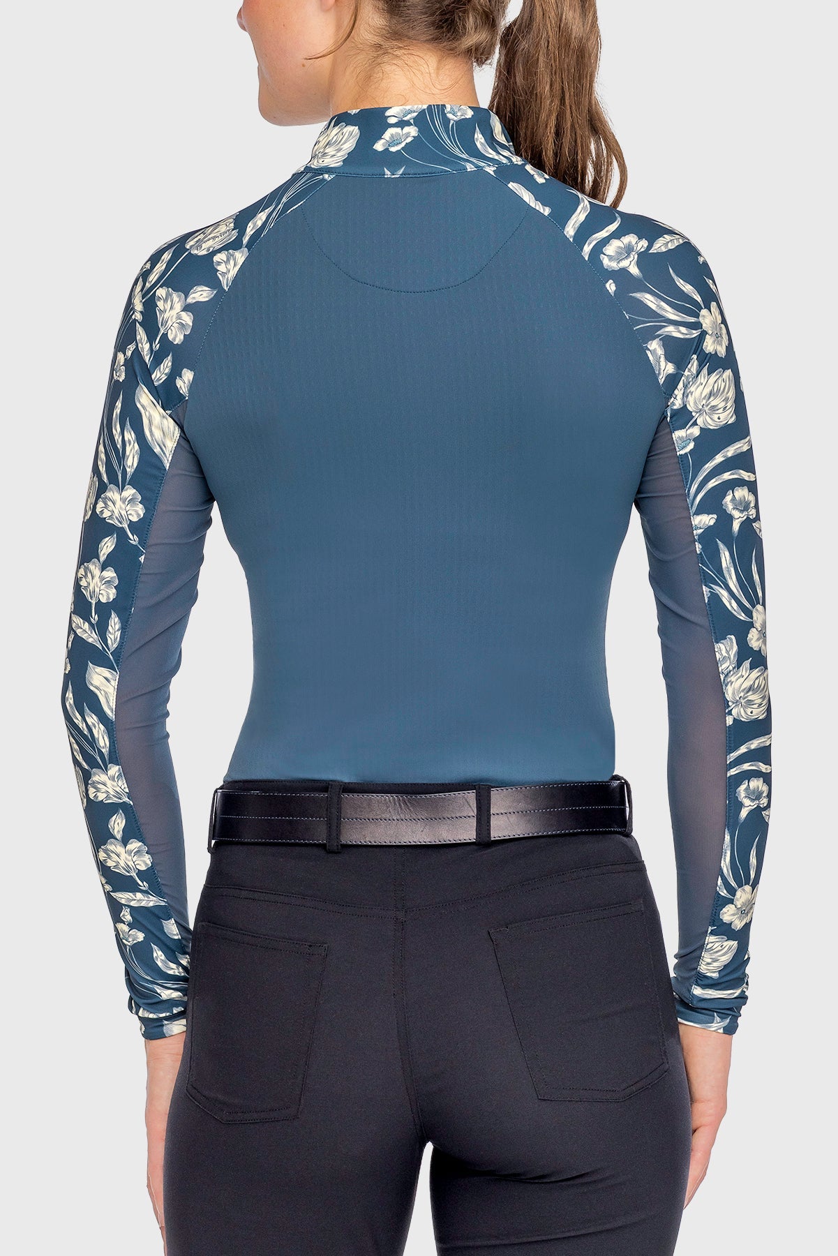 Sailor Blue French Tulip Raglan Long Sleeve 1/4 Zip Sun Shirt - [Kastel]