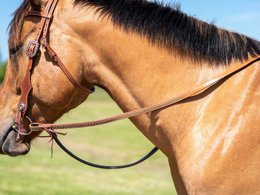Western Split Reins with Turquoise Buckstitching - Riders Choice Supply Co