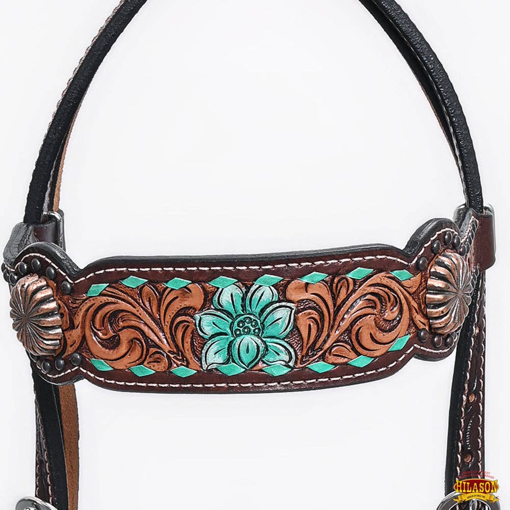 HILASON Western Horse Floral Headstall Breast Collar One Headstall American Leather Tack Set