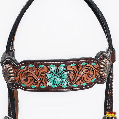 HILASON Western Horse Floral Headstall Breast Collar One Headstall American Leather Tack Set