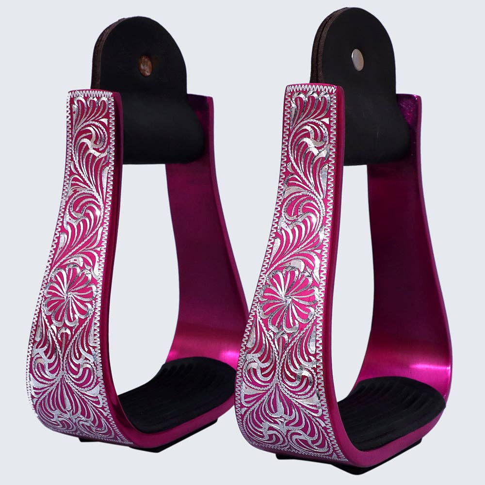 HILASON 3" Neck Western Aluminium Horse Stirrups Floral Engraved