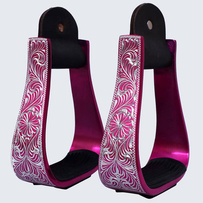 HILASON 3" Neck Western Aluminium Horse Stirrups Floral Engraved