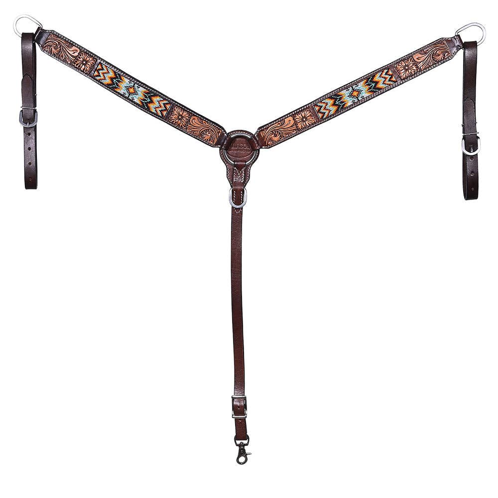 HILASON Western Horse Floral Headstall Breast Collar One Headstall Spur Strap Wither Strap American Leather Tack Set