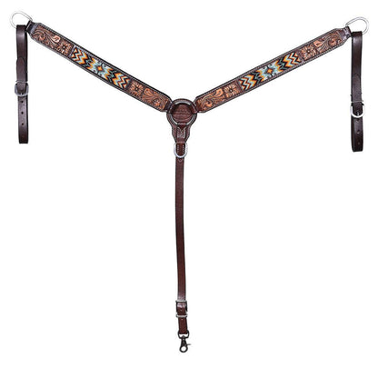 HILASON Western Horse Floral Headstall Breast Collar One Headstall Spur Strap Wither Strap American Leather Tack Set