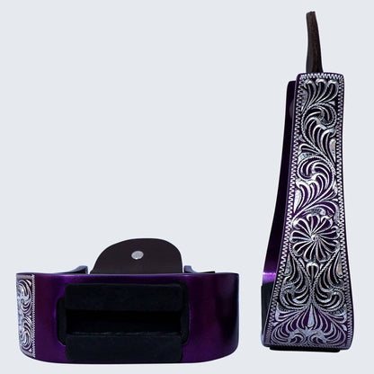 HILASON 3" Neck Western Aluminium Horse Stirrups Floral Engraved