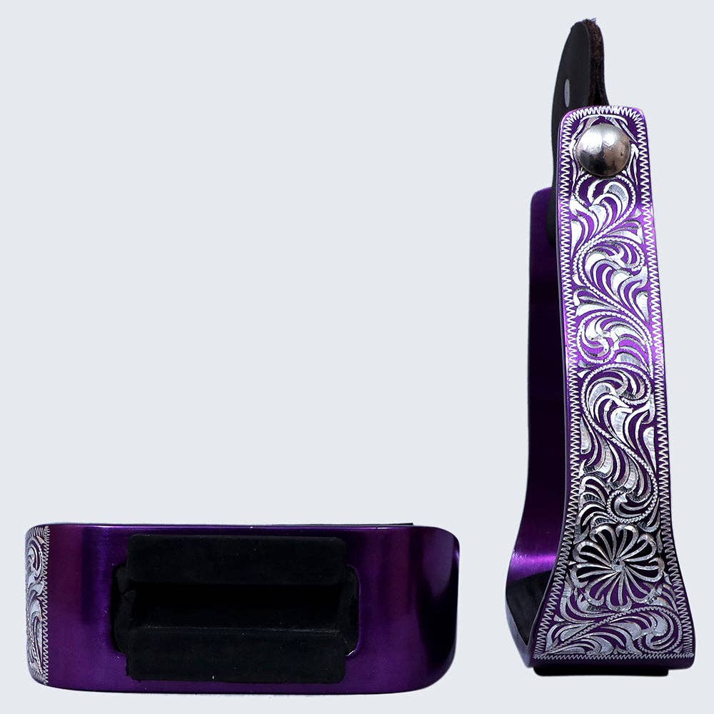 HILASON 3" Neck Western Aluminium Slanted Horse Stirrups Floral Engraved