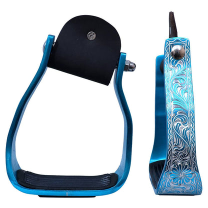 HILASON 3" Neck Western Aluminium Slanted Horse Stirrups Floral Engraved