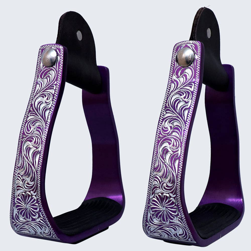 HILASON 3" Neck Western Aluminium Slanted Horse Stirrups Floral Engraved