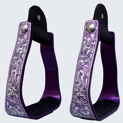 HILASON 3" Neck Western Aluminium Slanted Horse Stirrups Floral Engraved
