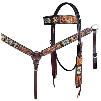 HILASON Western Horse Floral Headstall Breast Collar One Headstall Spur Strap Wither Strap American Leather Tack Set
