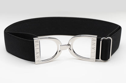 Black - 1.5" Silver Stirrup Equestrian Elastic Belt - Riders Choice Supply Co