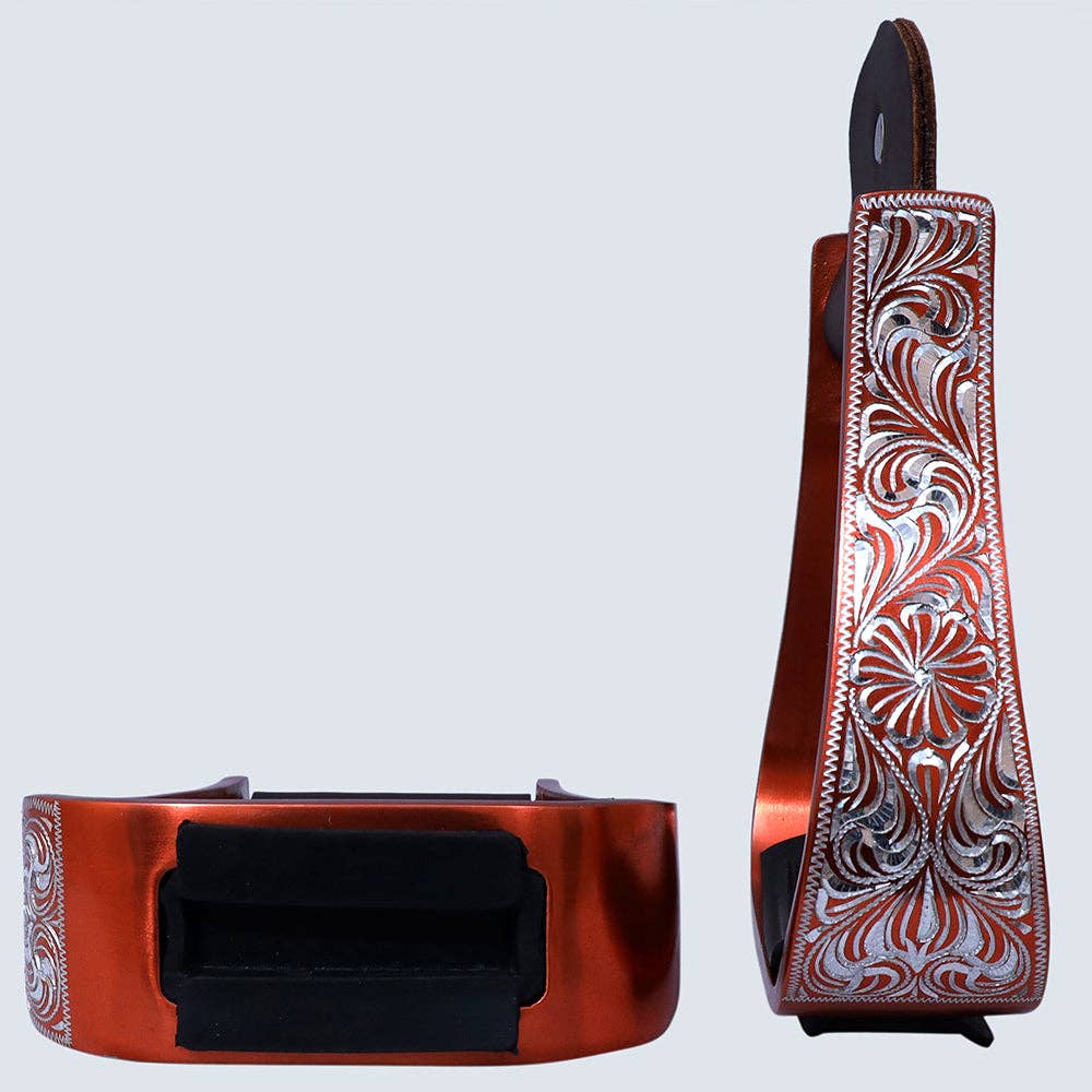 HILASON 3" Neck Western Aluminium Horse Stirrups Floral Engraved