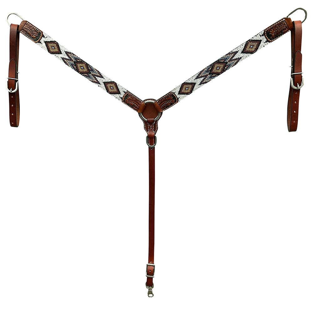 Hilason Horse Leaf Hand Carved American Leather Breast Collar Headstall Brown Beaded Work