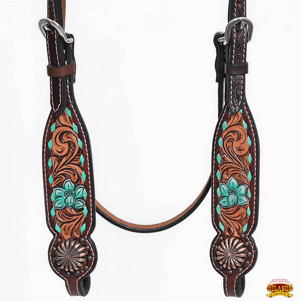 HILASON Western Horse Floral Headstall Breast Collar One Headstall American Leather Tack Set
