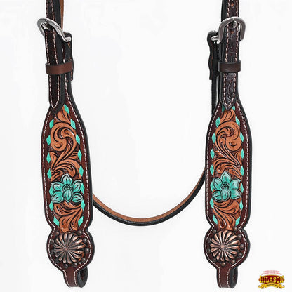 HILASON Western Horse Floral Headstall Breast Collar One Headstall American Leather Tack Set