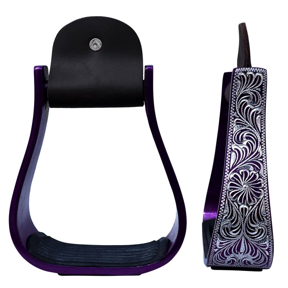 HILASON 3" Neck Western Aluminium Horse Stirrups Floral Engraved