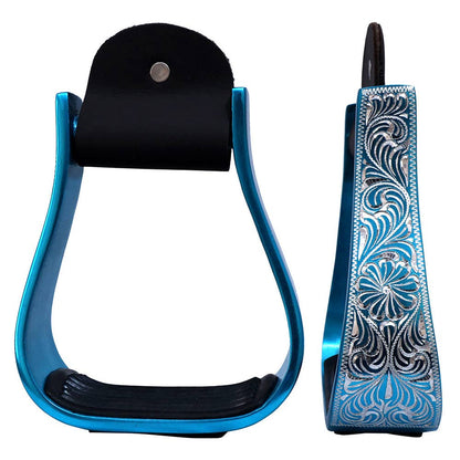 HILASON 3" Neck Western Aluminium Horse Stirrups Floral Engraved
