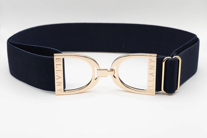 Navy - 1.5" Gold Stirrup Equestrian Elastic Belt - Riders Choice Supply Co
