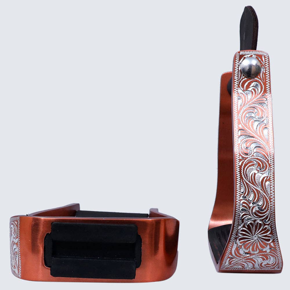 HILASON 3" Neck Western Aluminium Slanted Horse Stirrups Floral Engraved
