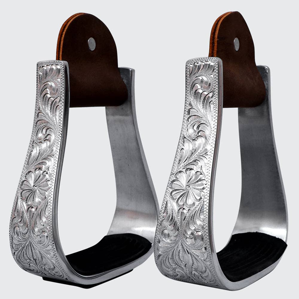HILASON 3" Neck Western Aluminium Horse Stirrups Floral Engraved