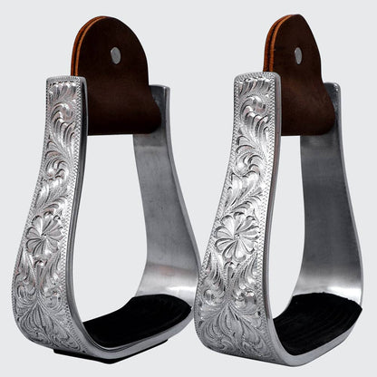 HILASON 3" Neck Western Aluminium Horse Stirrups Floral Engraved