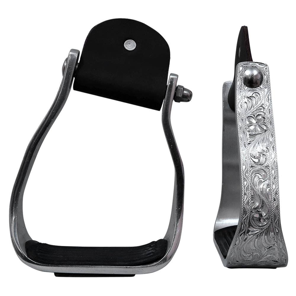 HILASON 3" Neck Western Aluminium Slanted Horse Stirrups Floral Engraved
