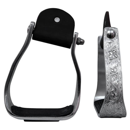 HILASON 3" Neck Western Aluminium Slanted Horse Stirrups Floral Engraved