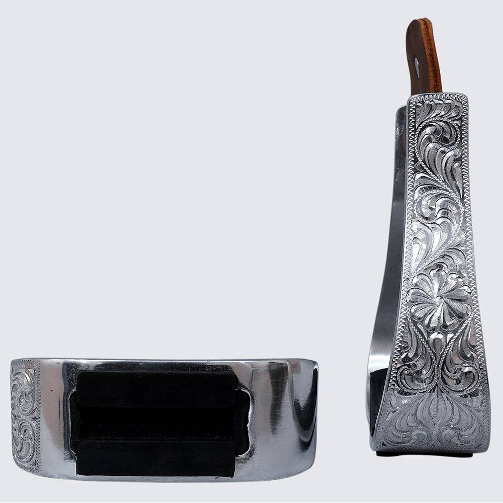 HILASON 3" Neck Western Aluminium Horse Stirrups Floral Engraved