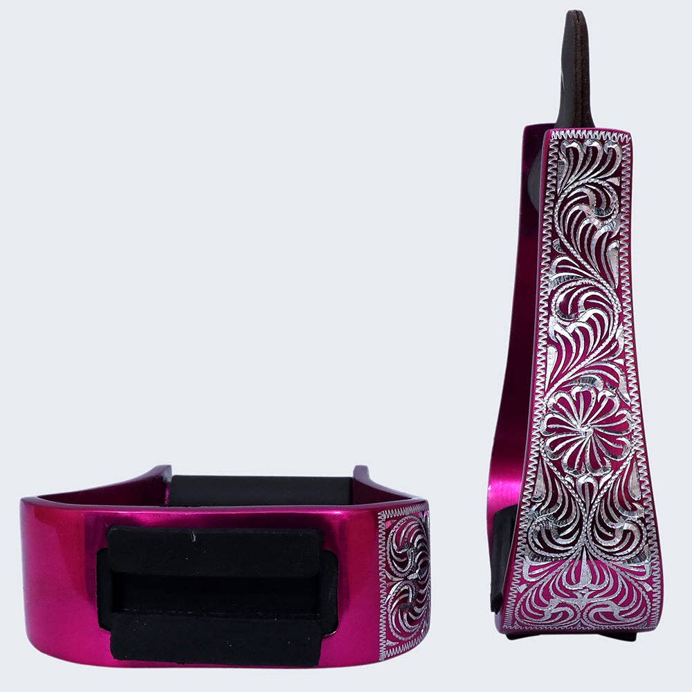HILASON 3" Neck Western Aluminium Horse Stirrups Floral Engraved
