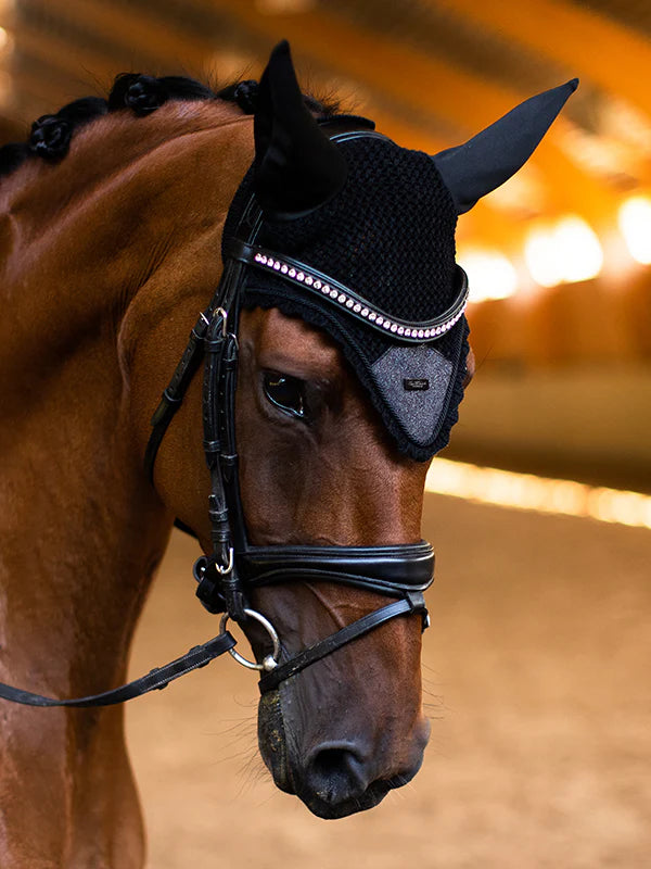 Equestrian Stockholm Ear Bonnet All Black Glimmer - Full - Riders Choice Supply Co