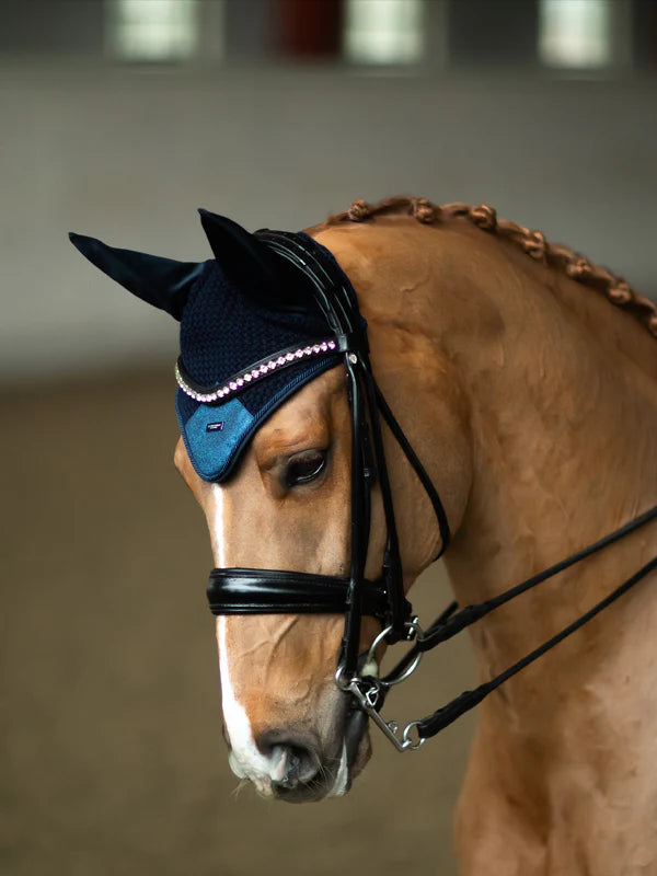 Equestrian Stockholm Ear Bonnet Glimmer Blue Meadow - Full - Riders Choice Supply Co