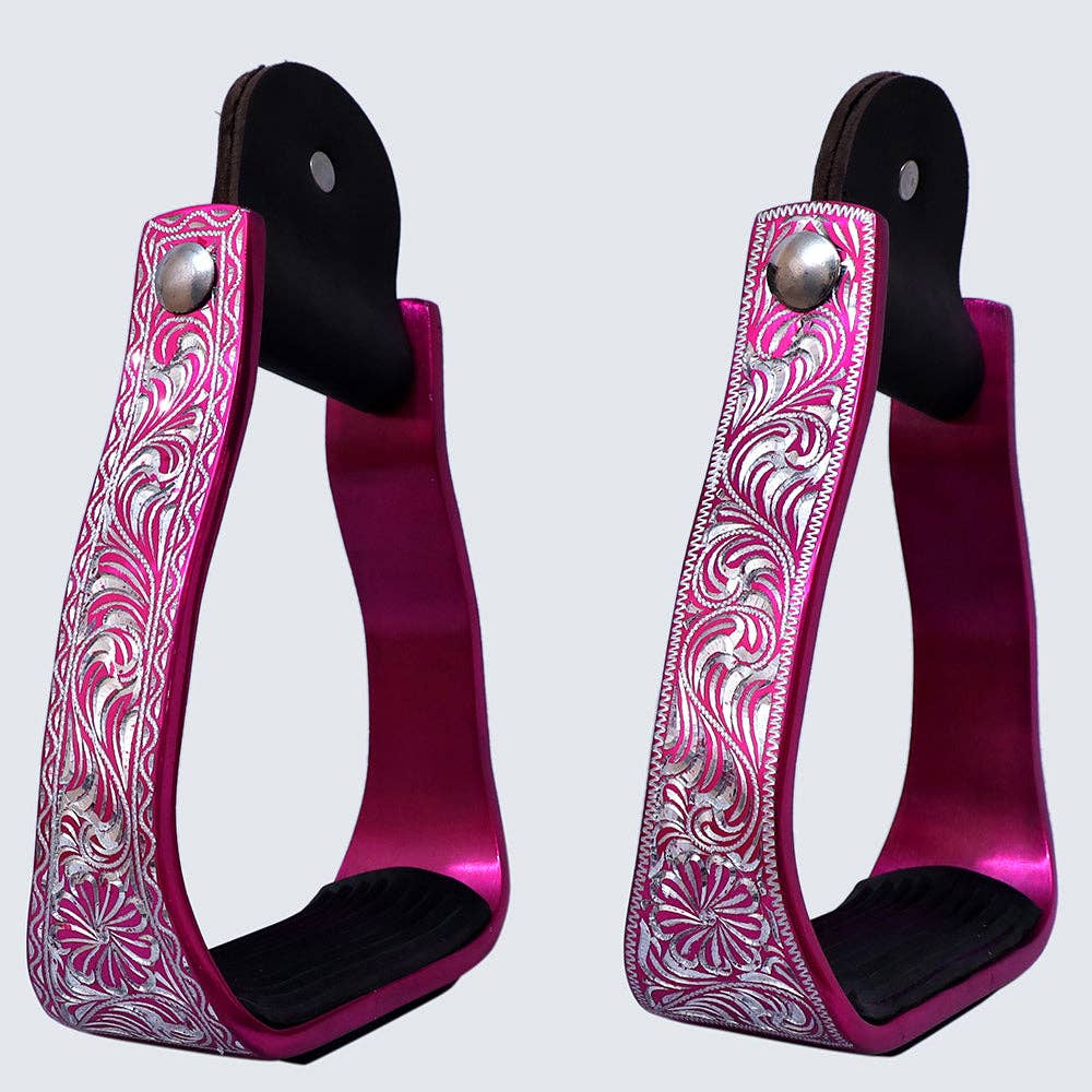 HILASON 3" Neck Western Aluminium Slanted Horse Stirrups Floral Engraved