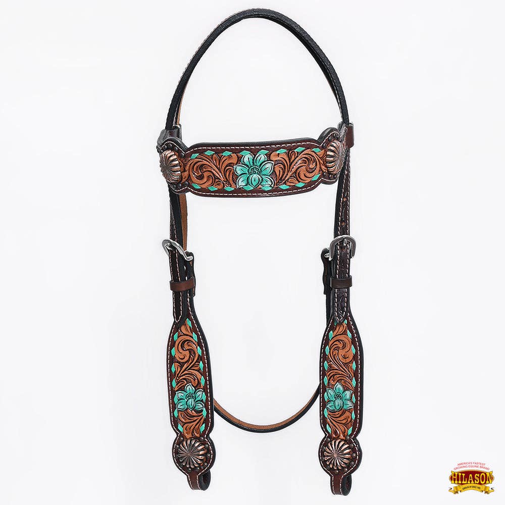 HILASON Western Horse Floral Headstall Breast Collar One Headstall American Leather Tack Set