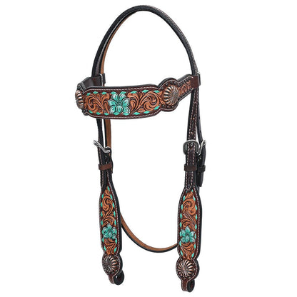 HILASON Western Horse Floral Headstall Breast Collar One Headstall American Leather Tack Set