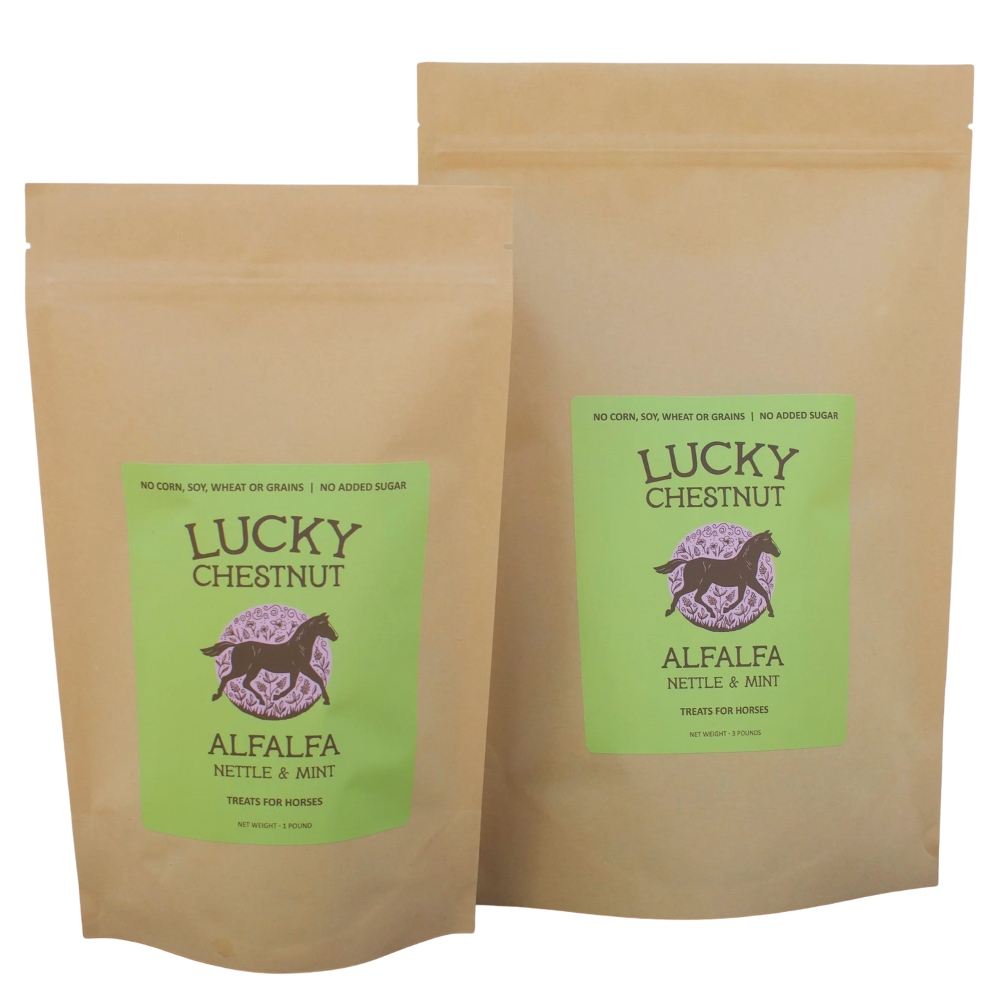 Lucky Chestnut - Alfalfa with Nettle + Mint Horse Treats - Low-NSC