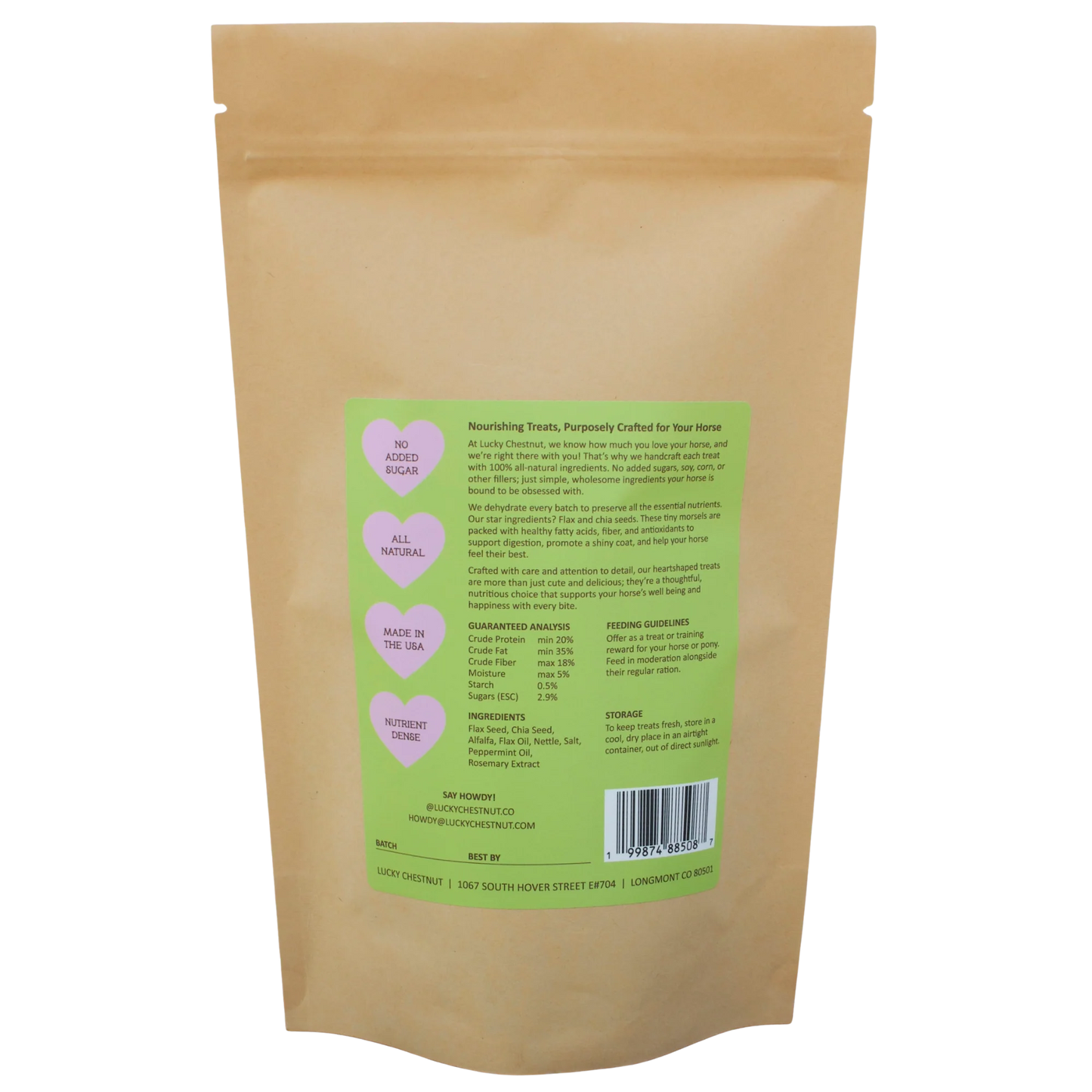 Lucky Chestnut - Alfalfa with Nettle + Mint Horse Treats - Low-NSC