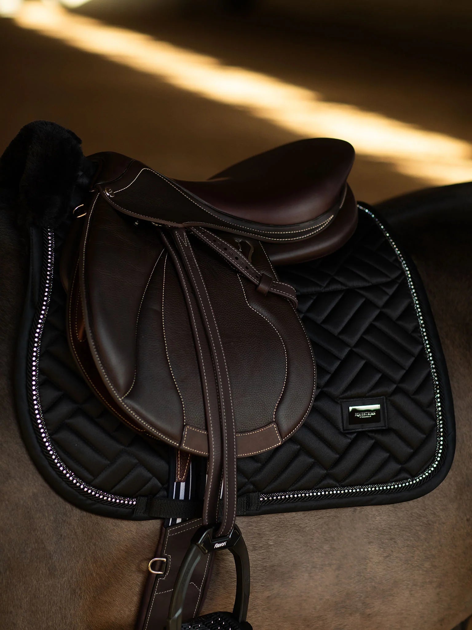Equestrian Stockholm Jump Saddle Pad Vegan Fur Crystal Black - Full - Riders Choice Supply Co